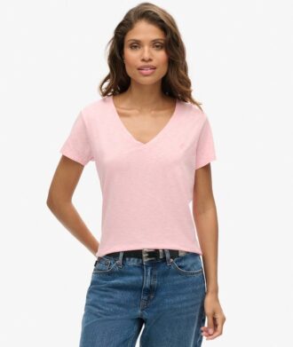 T-shirt à col en V brodé et effet flammé