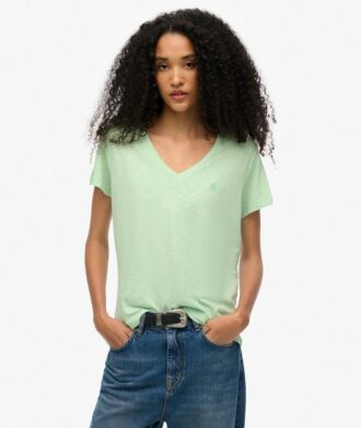 T-shirt à col en V brodé et effet flammé