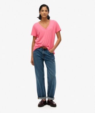 T-shirt à col en V brodé et effet flammé