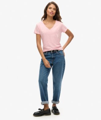 T-shirt à col en V brodé et effet flammé