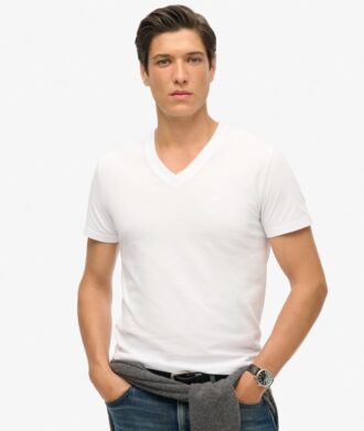 T-shirt à col en V en Organic Cotton avec logo brodé