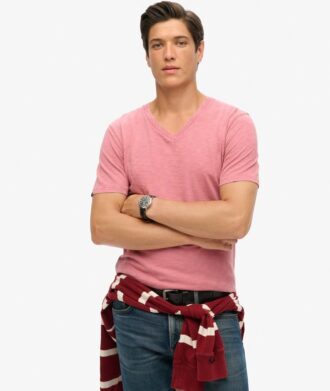 T-shirt à col en V et manches courtes en maille flammée