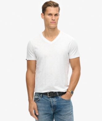 T-shirt à col en V et manches courtes en maille flammée