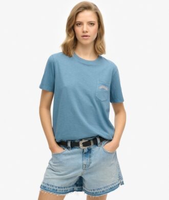 T-shirt à poche teint en pièce avec logo Essential
