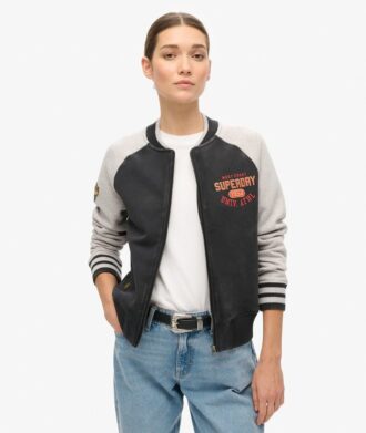 Veste aviateur en jersey avec imprimé « College Script » Veste aviateur en jersey avec imprimé « College Script »