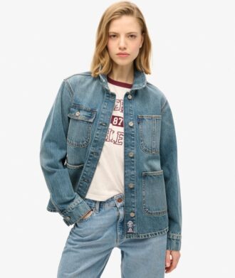 Veste de travail en denim brodée